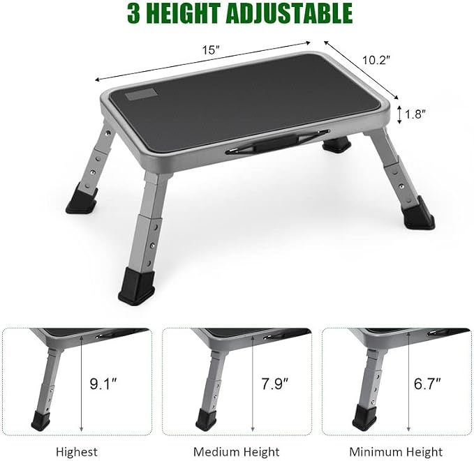 Jocauto Foldable Step Stool, Adjustable Step Stool with a Non-Slip Platform, Step Ladder with Thick Rubber Feet for Adults or Children in Kitchen, Bedroom, Office, Rv, 330 Lbs Capacity