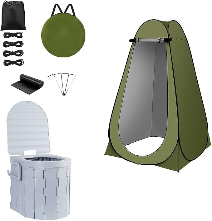 Portable Toilet Kit, Camping Toilet with Pop-Up Privacy Tent Toilet Bags, Washable Portable Outdoor Showers Changing Rooms