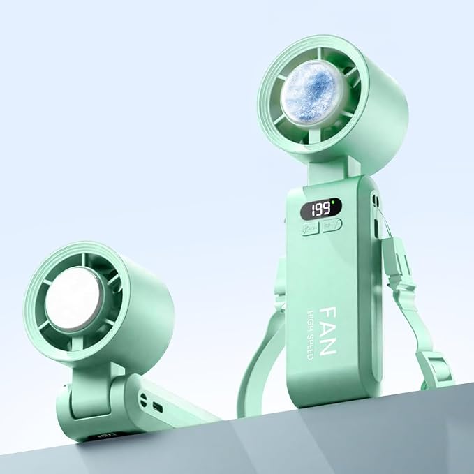 Handheld Portable Turbo Fan with Ice Cooler, Speed (1-199) 5500mAh Rechargeable Personal Fan,[20H Cooling Time] Mini Yet Powerful [20000 RPM] Small Pocket Fans for Travel/Outdoor/Office, Light Green