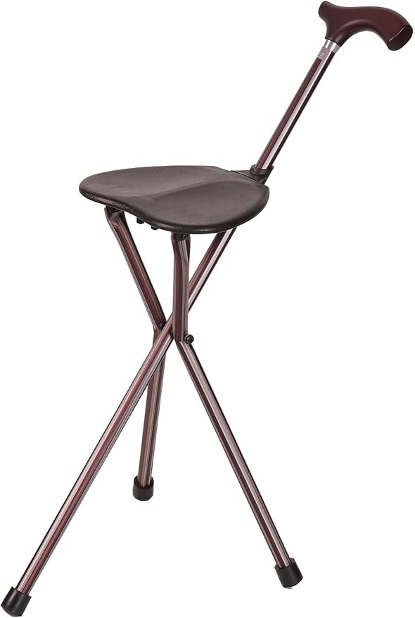 Switch Sticks Folding Walking Cane With Seat For Seniors & Adults, 34” Tall Quad Cane Chair, Lightweight Aluminum Frame - Supports 220 Lbs, Ergonomic Non-Slip Handle - Travel & Outdoor - FSA/HSA