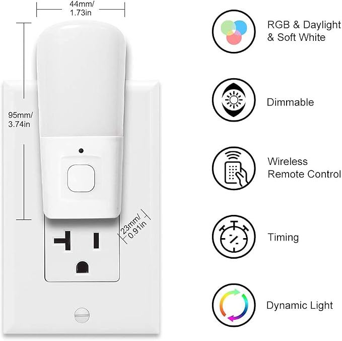 L LOHAS LED Kids Night Lights Plug in, RGB Color Changing Plug into Wall Lights Remote, Rainbow Dimmable Girls Night Light Switch, Christmas Home Decor for Kids Room, Bedroom, Hallway, Bathroom, 2Pack
