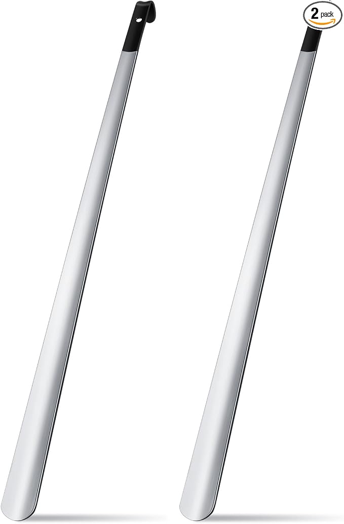 Geelin 2 Pcs 31.5'' Extra Long Handled Shoe Horn Metal Shoehorn for Men Women Multifunctional Stainless Dressing Stick for Elderly Disabled Limited Mobility, Standing Reach Assist for Senior (Mixture)