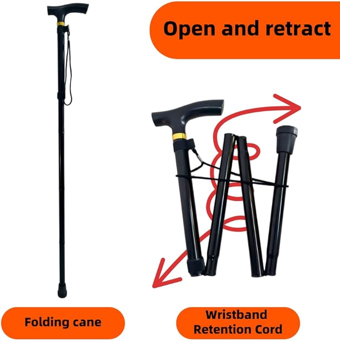 Ultra-Lightweight Foldable Cane with Wrist Strap & Ergonomic Handle - Adjustable Mobility Aid for Seniors,Adults,Women & Men - Assists Daily Walking,Stair Climbing & Balance Support