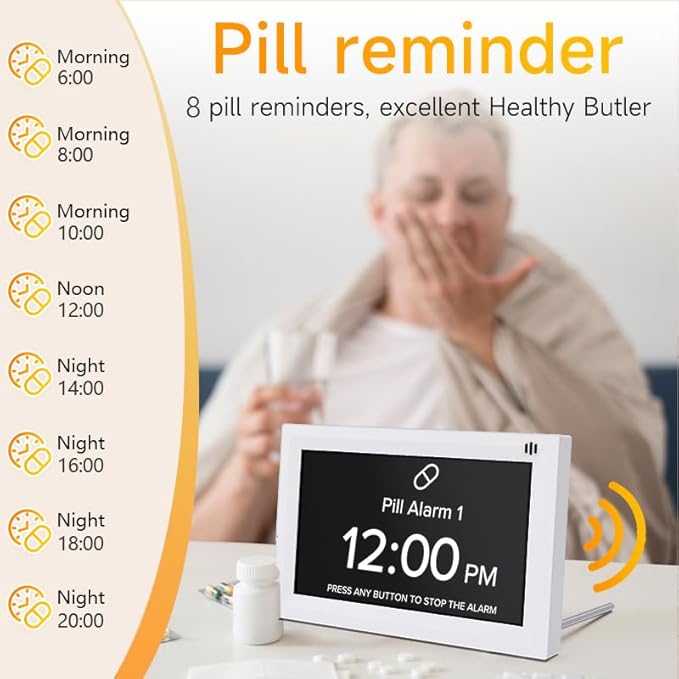 Digital Calendar Alarm Clock - Dementia Clocks for Seniors, Non-Abbreviated Memory Loss Clock with Date and Time for Elderly
