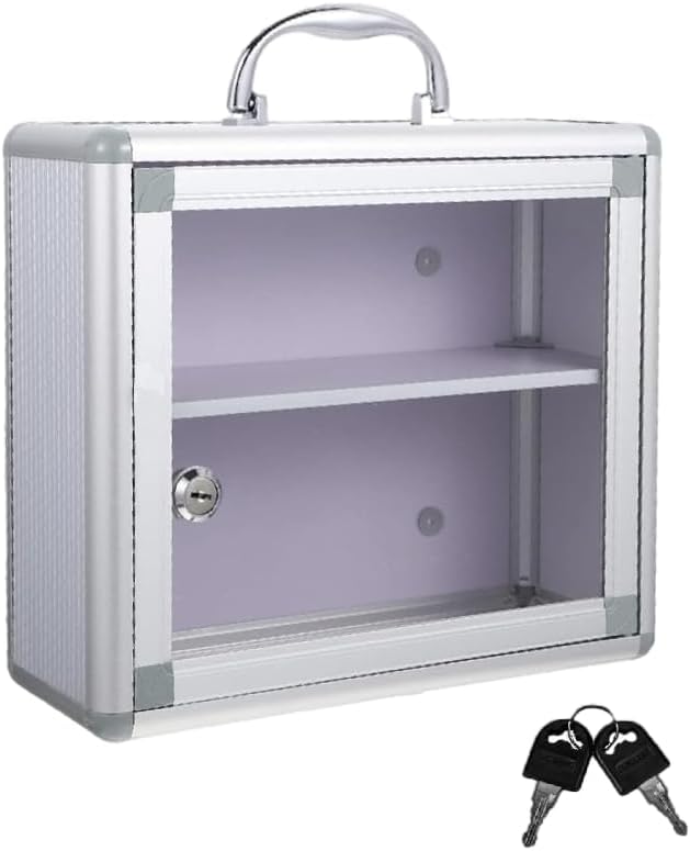 Metal Medicine Storage,Wall mounted Medicine Lock Box, First Aid Safe Medication Storage Box, Layered Aluminum Daily Medicine Lockable Box with Key 11.8x 4.4 x 10.3 Inch