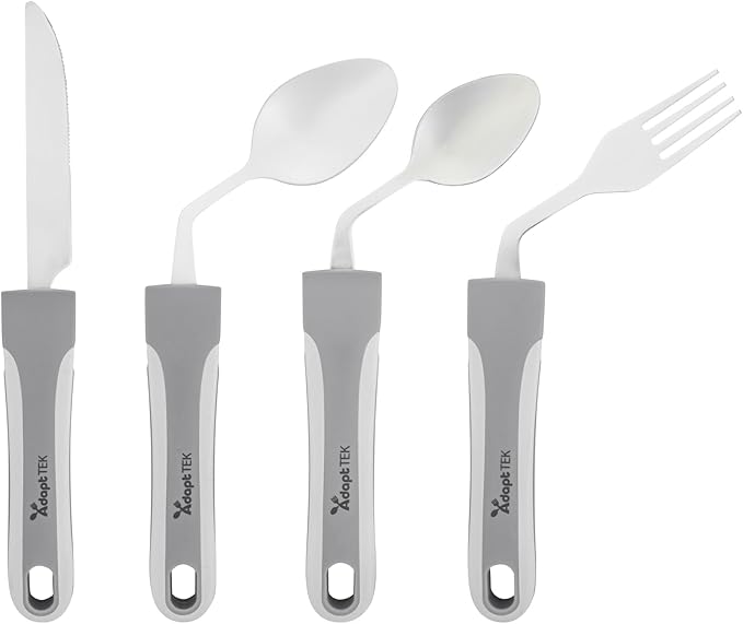 Restaurantware Adaptive Cutlery Set - 1 Set 9.84 x 5.12 x 1.57 Inches - Non-Slip Ergonomic Dining Utensils With Textured Handle - Stainless Steel Gray