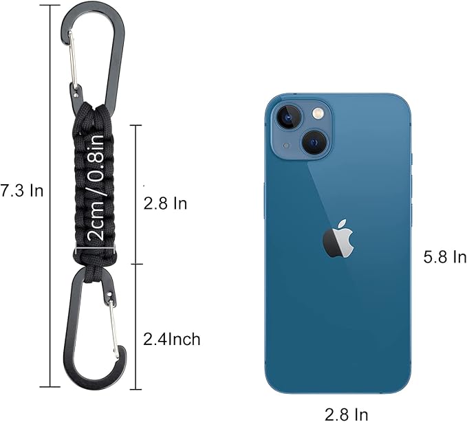 BRAVESHINE Paracord Keychain Carabiner Clip | D Ring Hanger Lanyard Hook | 7.3inch Long | for Stroller, Water Bottle, Key, Backpacks, Men, Women, Luggage, Car Seat Headrest, Fence, Bag Charms
