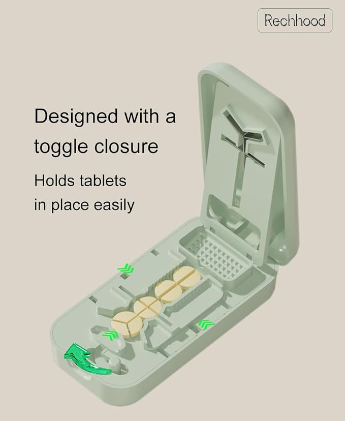 3-in-1 Pill Cutter 1/4 1/3 1/2 with Pill Storage Case, Stainless Steel Blade Cuts Pills Ideal for Cutting Vitamins and Pills (Green)