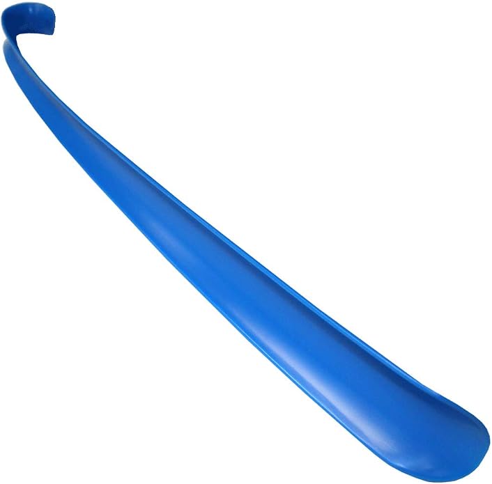 Rehabilitation Advantage 2 Pack Long Blue Plastic Shoehorn Lightweight Shoe Helper Curved Handle Hanging Loop Hooked End