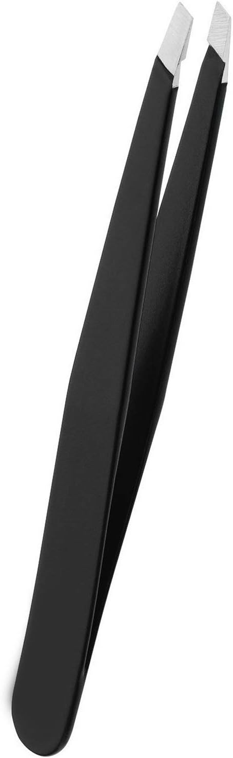 Eyebrow Tweezers Stainless Steel Facial Hair Removal Tweezers for Men & Women in Black with Slanted Tip for Easy Plucking by AURAY