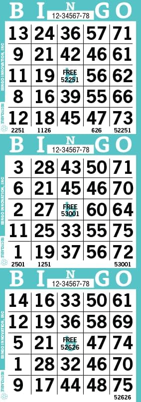 Bingo Paper Sheets – 3 Faces, 12" x 4" – Pack of 500 Disposable Bingo Cards – Recyclable Dauber Paper for Seniors, Adults & Community Events (Aqua)