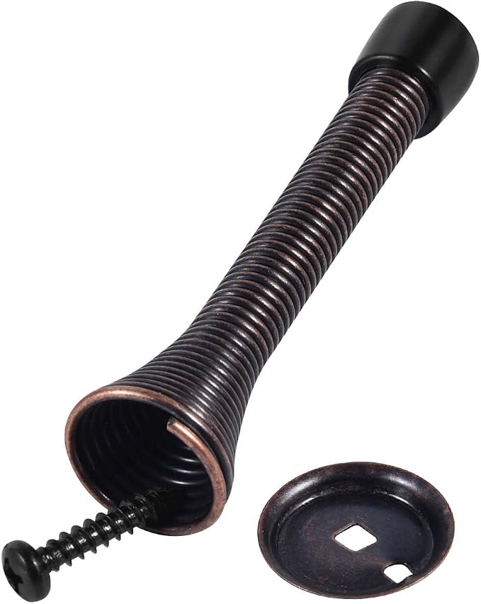 KISEER 12 Pack Spring Door Stops 3 1/4 Inch Flexible Heavy Duty Spring Door Stopper with RustProof Screw Rubber Bumper Tips (Antique Brass)