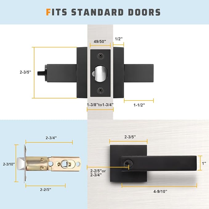 KNOBWELL Black Door Handle Black 8 Pack, Keyed-Entey Door Levers, Heavy Duty Door Knobs with Lock and Key (Same Key)