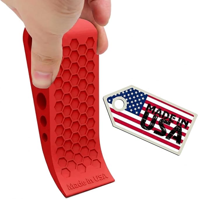 Door Stoppers for Bottom of Door Premium Floor Rubber Door Stop Wedge Made in USA Heavy Duty Honeycomb Design for Carpet, Tile, Ideal for Home, School, Commercial,Red 4 Pack