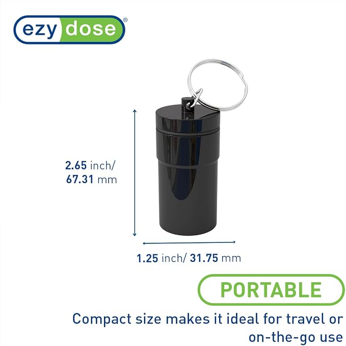 EZY DOSE Keychain Pill Case, Medicine Planner, Vitamin Organizer Box, Daily Planner, Safe for Money & Travel Items, Stainless Steel, Small, Color May Vary, BPA Free | Stores Daily Medication or Valuables Securely, Durable Stainless with Twist Closure, ...