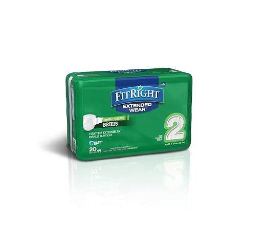 FitRight Extended Wear Stretch Brief, Overnight Absorbency, Size 2, 40 to 70" Waist, 20 Count (Pack of 4)