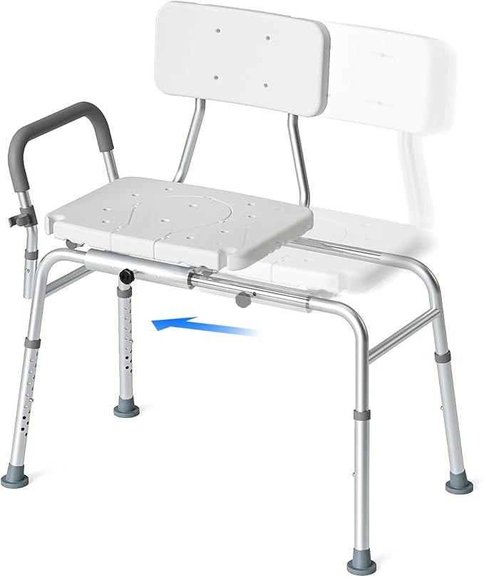 Tub Transfer Bench and Sliding Bathtub Shower Chair for Inside Shower Chair for Elderly and Disabled,Adjustable Seat Height, Holds Weight up to 350 Lbs, Bath and Shower Safety, Transfer Bench