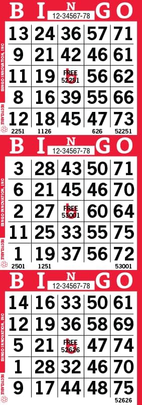 Bingo Paper Sheets – 3 Faces, 12" x 4" – Pack of 500 Disposable Bingo Cards – Recyclable Dauber Paper for Seniors, Adults & Community Events (Red)