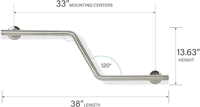 Seachrome Bathroom Grab Bar, 38 inch Stainless Steel, Right Handed Zuma Bar, 1 1/4 inch Diameter, Handicap Grab Bar, Safety Rail, Satin Stainless (Model: GWR-3638-QCR-SS)