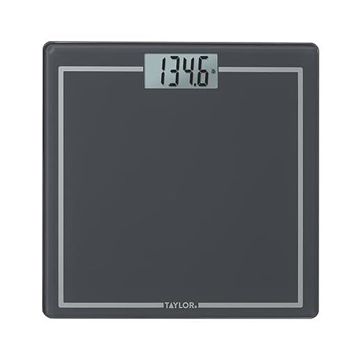 Taylor Digital Bathroom Scale with Handle, Blue Gray Glass Platform, 440 lb Capacity, 12x12 Inch