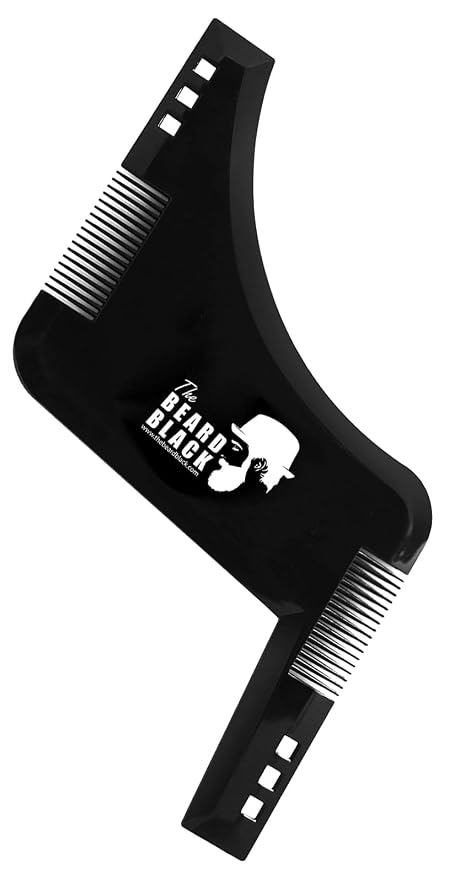 The BEARD BLACK Beard Shaping Tool & Neckline Shaper – Professional Beard Trim Guide & Stencil with Inbuilt Comb – Perfect Line Up & Edging Template for Men – Use with Trimmer or Razor