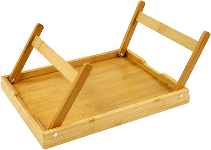WKWKER Bamboo TV Bed Tray Table with Folding Legs Serving Trays Drawing Table Portable Laptop Desk Snack Table Breakfast Trays (Natural)