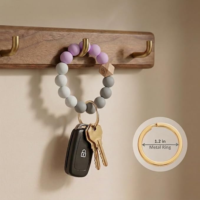 BIHRTC Key Ring Bracelet Car Keychain Holder Wristlet Silicone Women Beaded Bangle Chains