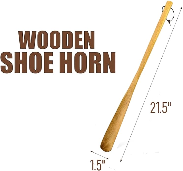 Premium Wooden Shoe Horn, Extra Long 21.5 Inch Length, Durable Shoehorn Dressing Aid, 1 Piece,Shoe Helper Spoons for Seniors, Kids, Pregnancy, Men, Women