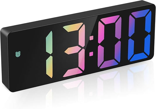 AMIR Digital Alarm Clock Large Display, LED Alarm for Bedroom, USB/Battery Powered Bedside Alarm Clock with Snooze, 12/24H, 3 Adjustable Brightness, Temperature, Desk Clock for Home, Office, Colorful