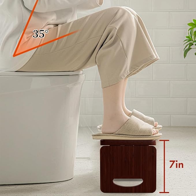 7 Inches Foldable Toilet Stool Squat Adult (Brown) | Poop Stool for Bathroom, Bamboo Squatting Potty for Adults with Anti-Slip Strip