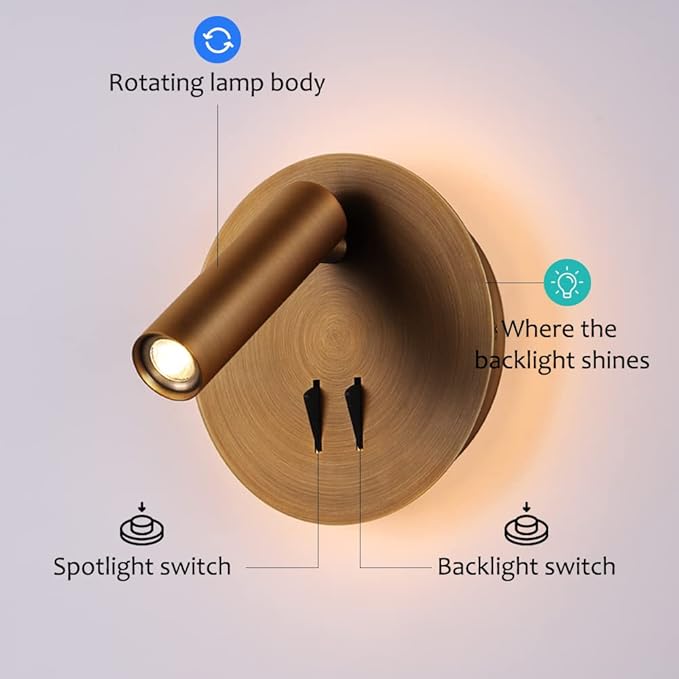 Wall Mount Reading Light for Bed, Backlight Night Wall Lamp, Hardwired Sconce with Switch, Adjustable Wall Sconce Surface Mount Book Reading Lamp,LED Wall Lighting for Bedroom Bedside Lamps (Bronze)