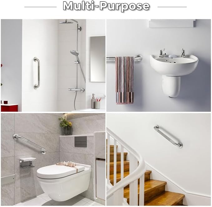 Grab Bars for Shower, 2 Pack 12-Inch Anti Slip Shower Handles for Elderly, Safety Shower Grab Bar, Stainless Steel Handicap Grab Bars for Bathroom,Toilet (Brushed Nickel, 1" Diameter)