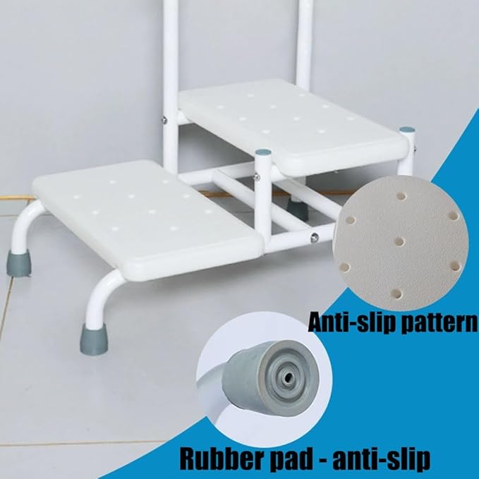 Heavy Duty 2 Step Stool with Adjustable Handrail - 5 Kinds of Height Adjustable, for Seniors Elderly, Adults and Others who Need Extra Help, Can Withstand 400 Pounds
