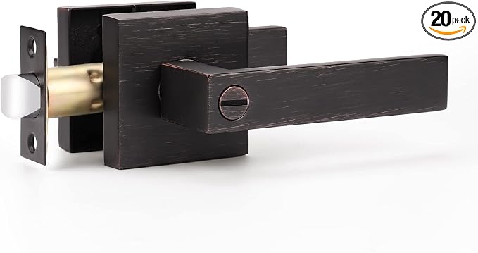 KNOBWELL 20 Pack Oil Rubbed Bronze Square Door Handle Heavy Duty Door Lever with Lock Bed and Bath Privacy Handle Bulk Door Knobs(No Key)