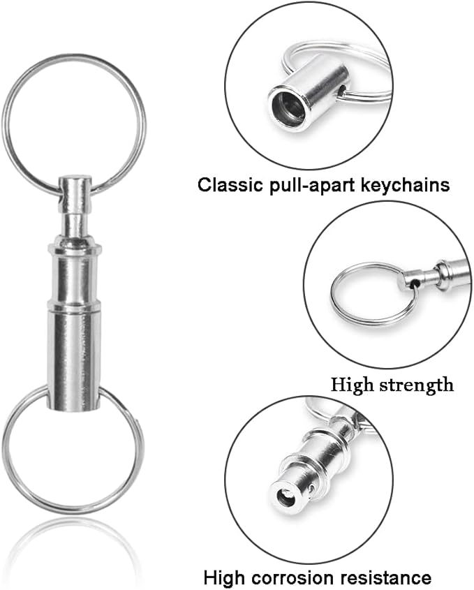 CooBigo 3 Pack Quick Release Detachable Keychain Dual Pull Apart Key Chain Spring Split Snap Separate Double Key Ring Lock Valet Keys Flashlights DIY Crafts Accessories
