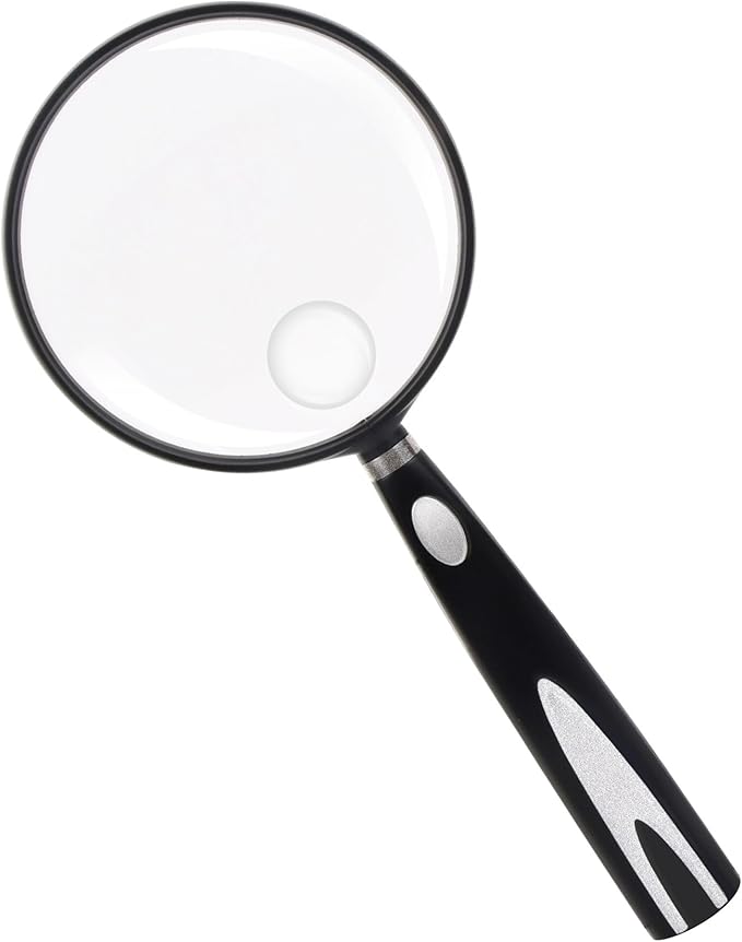Feosky Handheld Reading Magnifier, Magnifier, 90mm Shatterproof Lens, Non-Slip Handle for Adults Close Work, Seniors Reading and Nature Exploration, Hobby Observation(Silver)