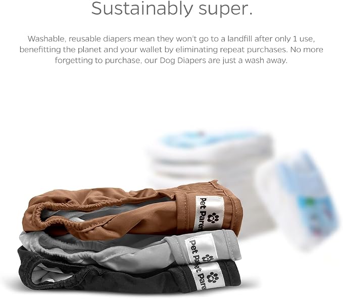 Pet Parents® Washable Dog Diapers (3pack) + Extendrs® of Durable Doggie Diapers, Premium Dog Diapers Female (Small, Natural)