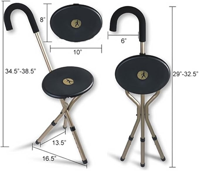 Alex Orthopedic Folding Cane with Seat for Seniors, Lightweight Aluminum Tri-Seat Walking Stick Chair, Adjustable 18-22" Seat Height, Portable Cane Chair for Men and Women, Supports 250 lbs, Bronze