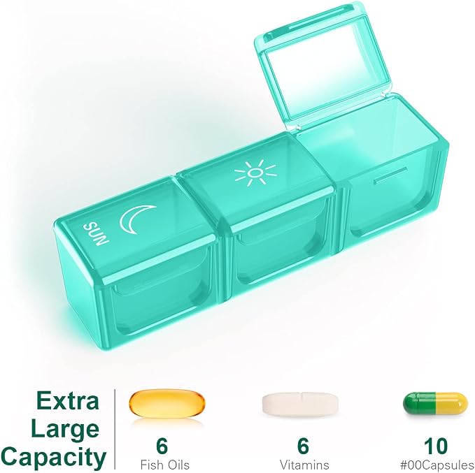 BUG HULL Weekly Pill Organizer 3X a Day, Daily 7 Day Medicine Pill Organizer 3 Times a Day, Travel Pill Case Container for Vitamins, Supplements