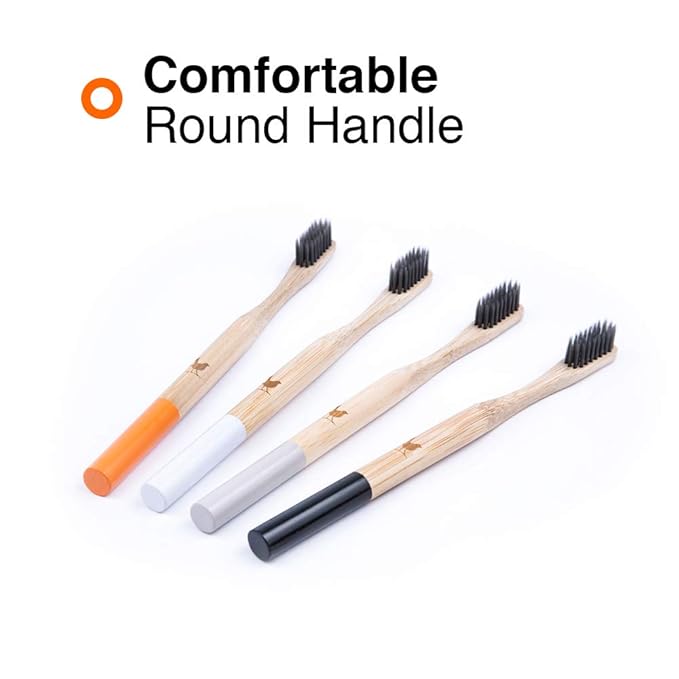Bamboo Toothbrush with Soft Charcoal Infused Bristles, Set of 4