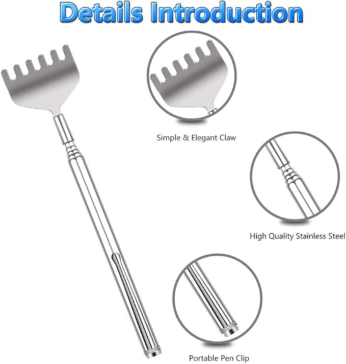 YIMICOO Extendable Back Scratcher for Men 3 Pack Portable Telescopic Metal Back Scratchers/Hand Massager with Pocket Clip for Thanksgiving, Birthday, Christmas Gifts