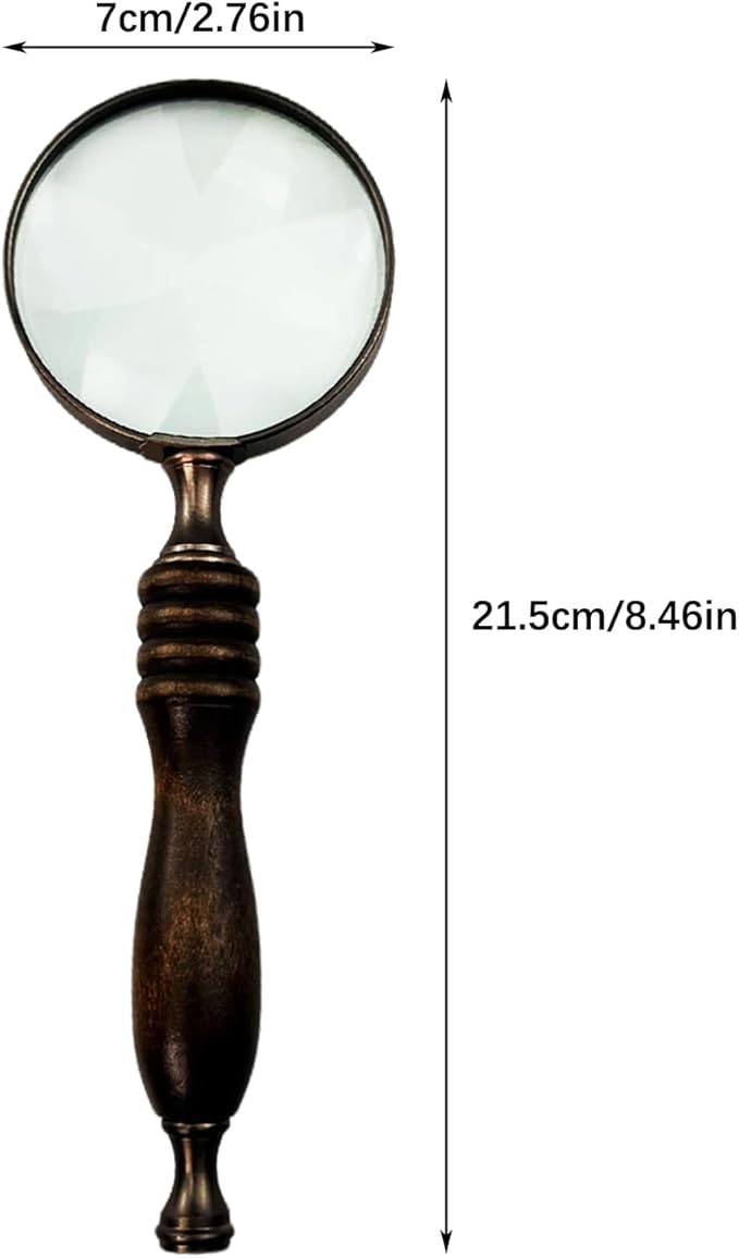 10X Handheld Vintage Magnifying Glass, Portable Reading Magnifying Glass with Wooden Handle, Reading Magnifier for Senior/Low Vision/Map/Inspection/Handcraft Hobby