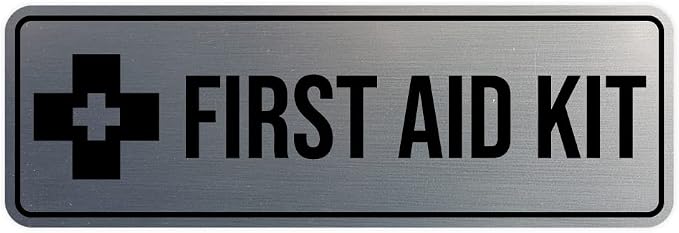 Standard First Aid Kit Sign (Brushed Silver) - Small (2 Pack)