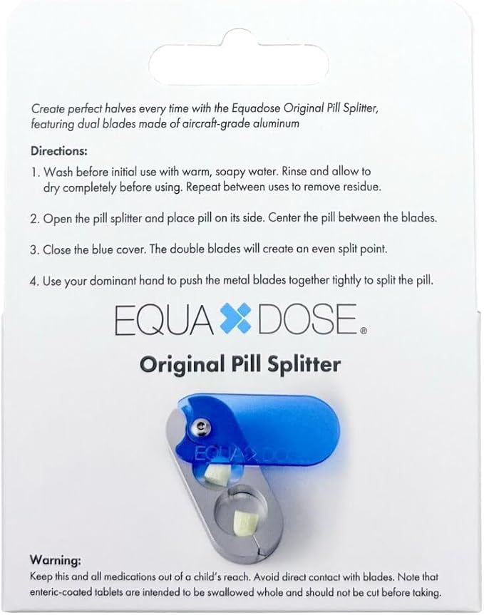 EQUADOSE Pill Splitter with Premium and Durable Aluminum Blades, Safely and Cleanly Cuts Small and Large Tablets, Vitamins, and Pills, Easy Tablet Divider for Accurate Medication Dosing