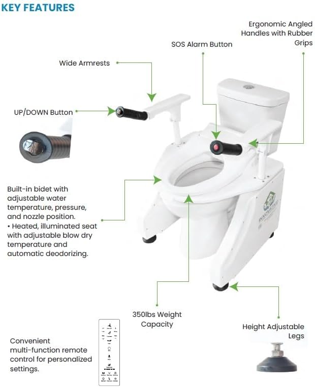 LuxeLift Bidet Powered Toilet Assist Lift | Electric Height Adjustable Elevated Seat Riser for Seniors Elderly | Built-in Bidet & Dryer | Safe | Certified | Easy Assembly | 350 LBS | HSA&FSA