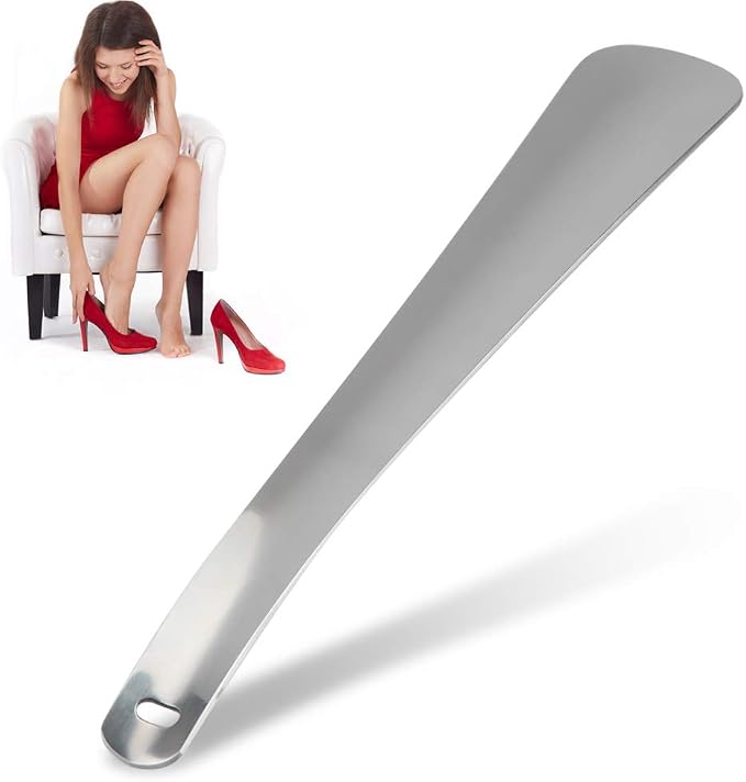 Stainless Steel Shoe Horn 11.8in Long Handle Shoe Helper for Seniors Pregnant Women Kids Heat Shoehorn for Easy Shoeing Easy to Use for Large Medium Small Feet Travel Storage Reversible Shoehorn