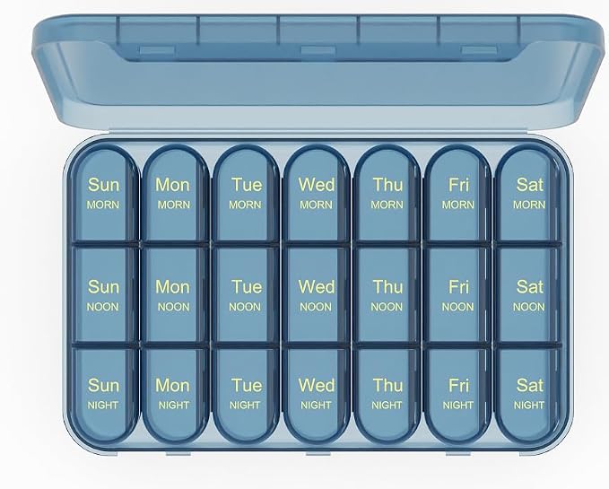 Daviky Pill Organizer 3 Times a Day, Daily Pill Box 7 Day, Weekly Cases Medicine Organizers to Hold Vitamins and Medication (Dark Blue)