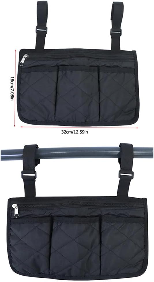 Bed Rails Bag with Cup Holder Phone Pouch 4 Pocket Storage Organizer Bag for Elderly Adults Safety Bed Assist Rail Medical Bed Support Bar Mobility Assistant Handle Bars Under Mattressbed Cane