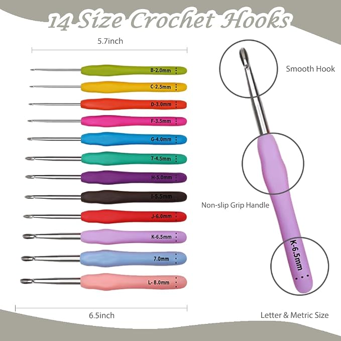 Yarniss Crochet Kit for Beginners - 840 Yards Crochet Yarn and 12 Sizes (2.0-8.0mm) Ergonomic Hooks with Organizer Bag, All Inclusive Crocheting & Knitting Set for Adults