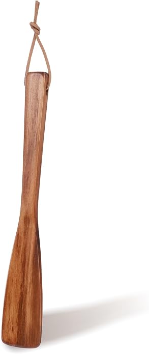 9.9" Wooden Shoe Horn Short Handle Wood Shoehorn with Leather Lanyard Lazy Aid Tool Travel Shoehorns for Men Women Seniors Pregnancy